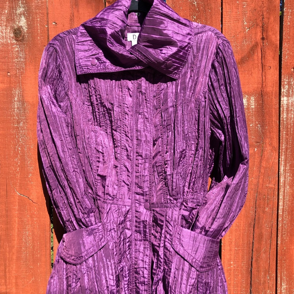 D & Y purple trench coat, unique, 80s 90s vibes, D&Y